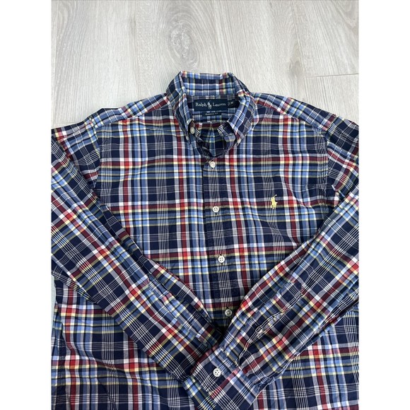 Ralph Lauren Other - Ralph Lauren Button Down Shirt Mens Sz Medium Blue Red Plaid 100% Cotton Classic